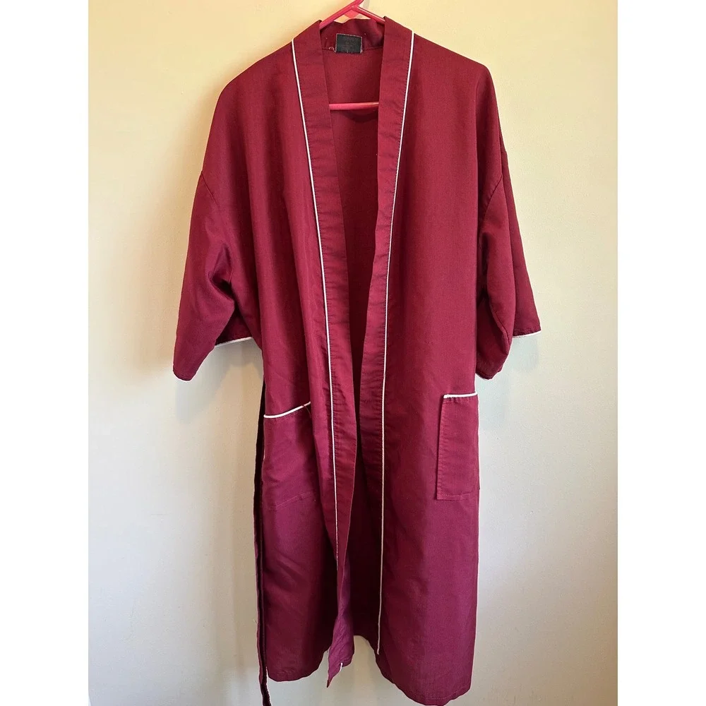 Studio 5 Robe Collection Mens One Size Burgundy White Piping Wrap Robe USA #0062